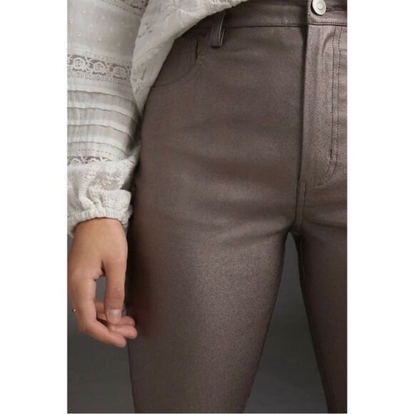 NWT Anthropologie/Avec Les Filles Metallic Straight Skinny Pant Silver Taupe 27 - Picture 11 of 12